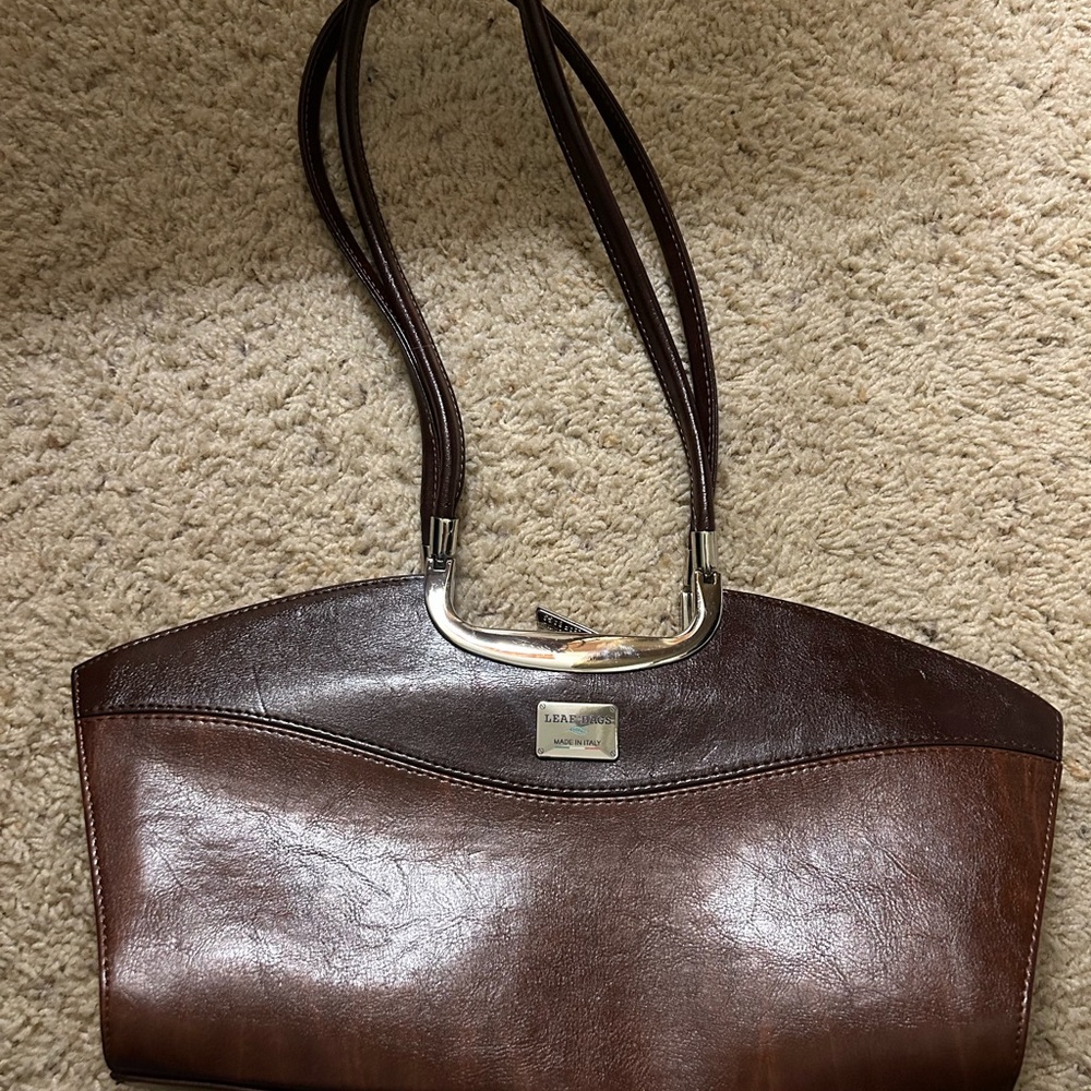 Leaf Bag Brown Leather Handbag
